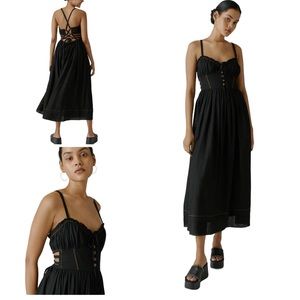 Urban Outfitters Cora Black Linen Blend Open Back Midi Dress